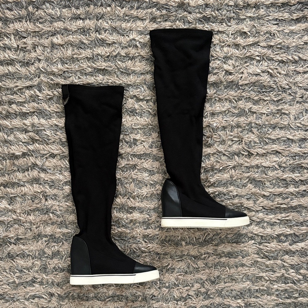 Black Over-the-Knee Hidden Wedge Sneaker Boots - Women, Size 6
